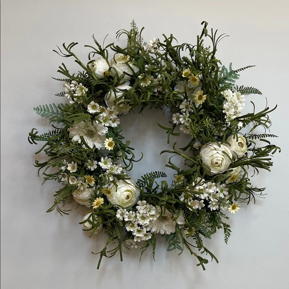 Elegant Upcycled Green and White Floral Wreath